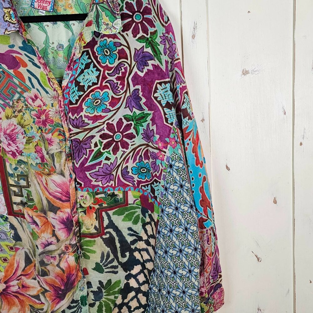Johnny Was Patchwork Floral Button Down Blouse Bo… - image 2